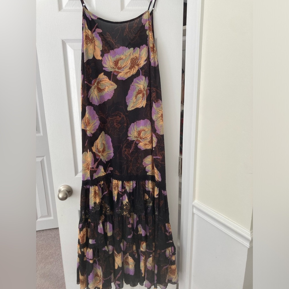 Free People Floral Maxi Skirt - Black and Purple